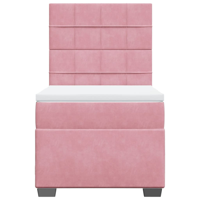Pat box spring cu saltea, roz, 80x200 cm, catifea