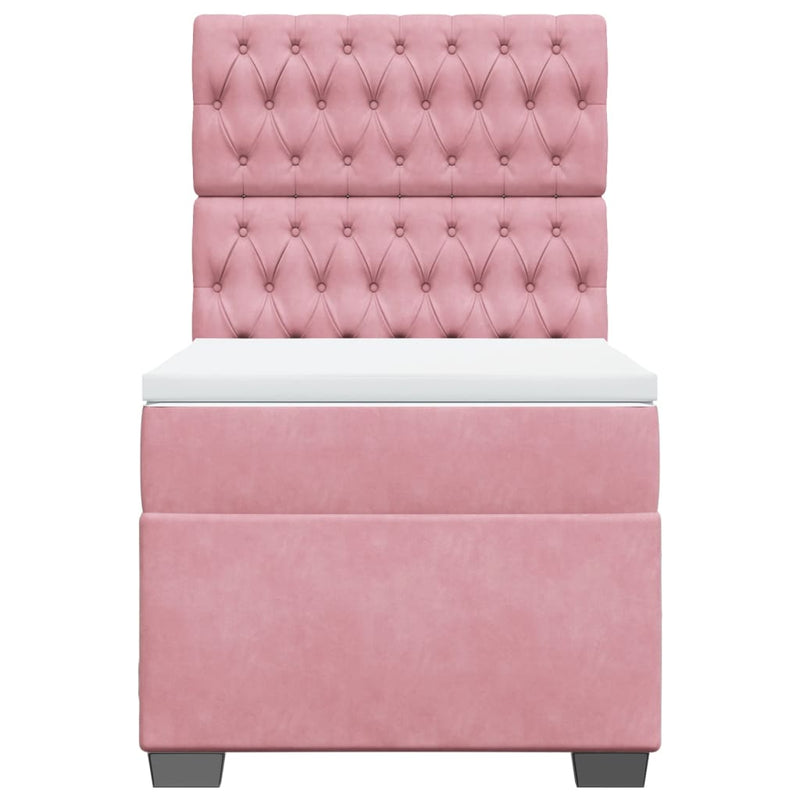 Pat box spring cu saltea, roz, 80x200 cm, catifea