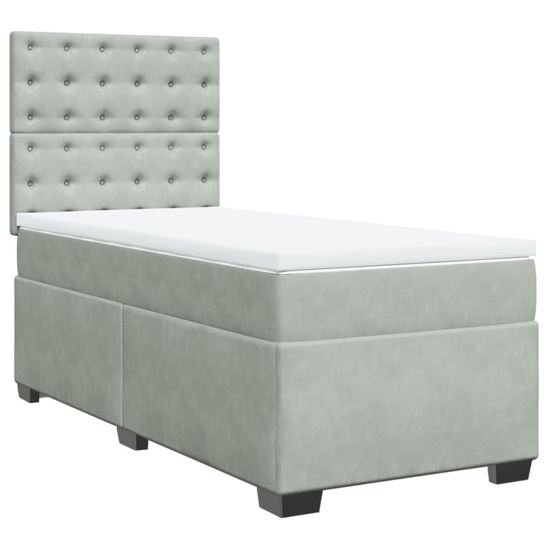 Pat continental cu saltea, gri deschis, 80x200 cm, catifea