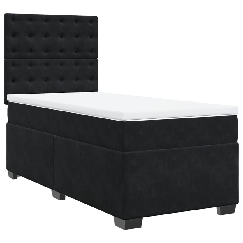 Pat box spring cu saltea, negru, 80x200 cm, catifea