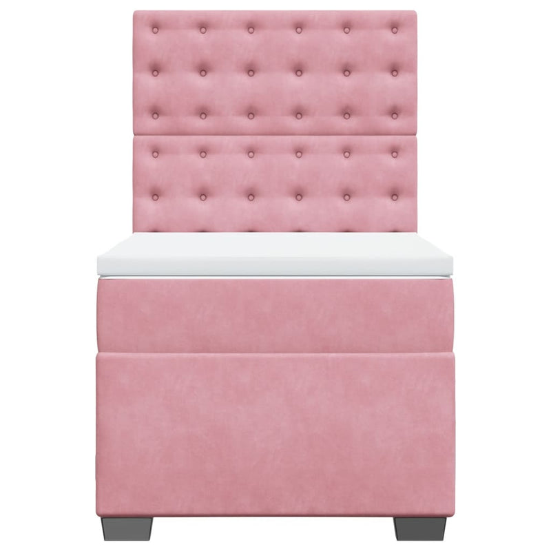 Pat box spring cu saltea, roz, 80x200 cm, catifea