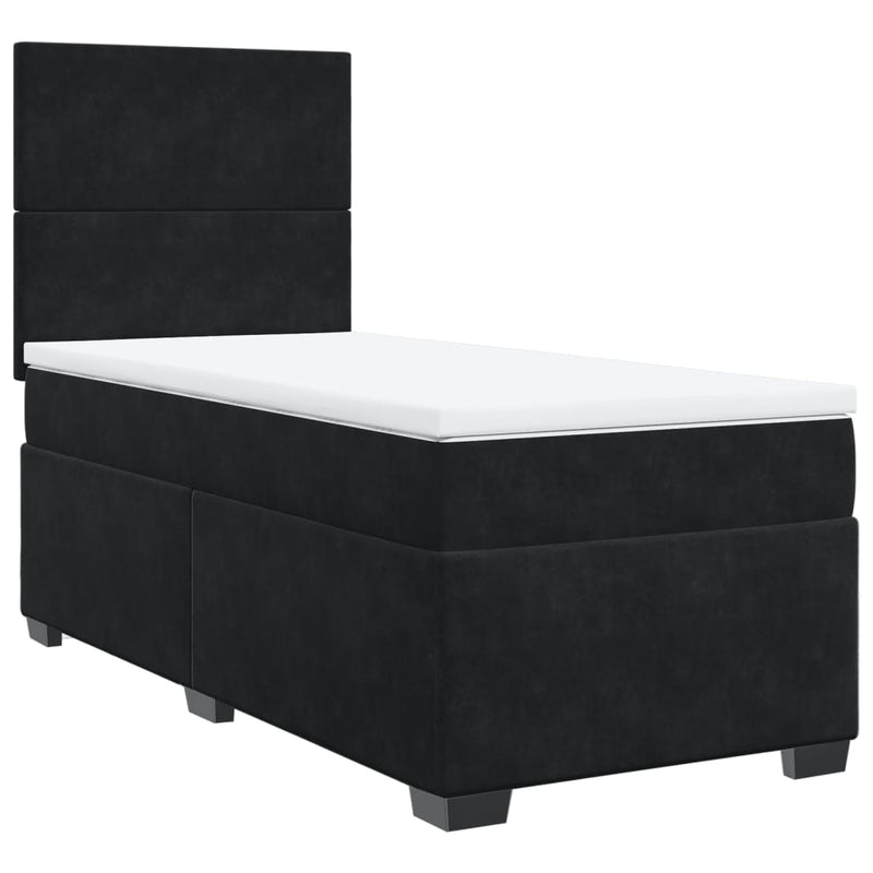 Pat box spring cu saltea, negru, 90x190 cm, catifea