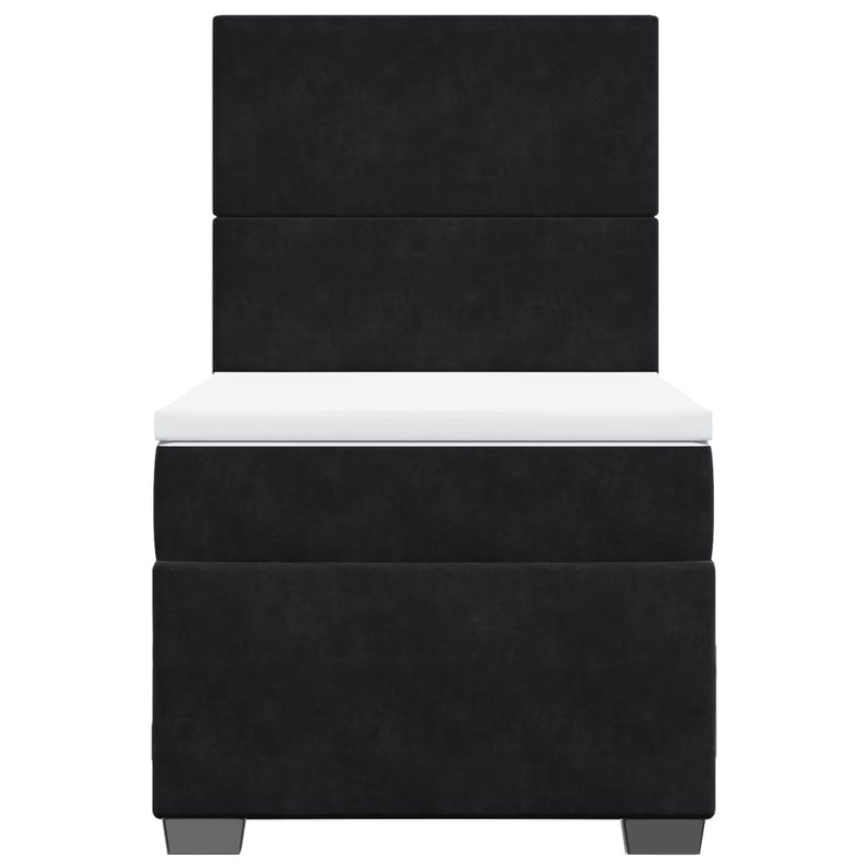 Pat box spring cu saltea, negru, 90x190 cm, catifea