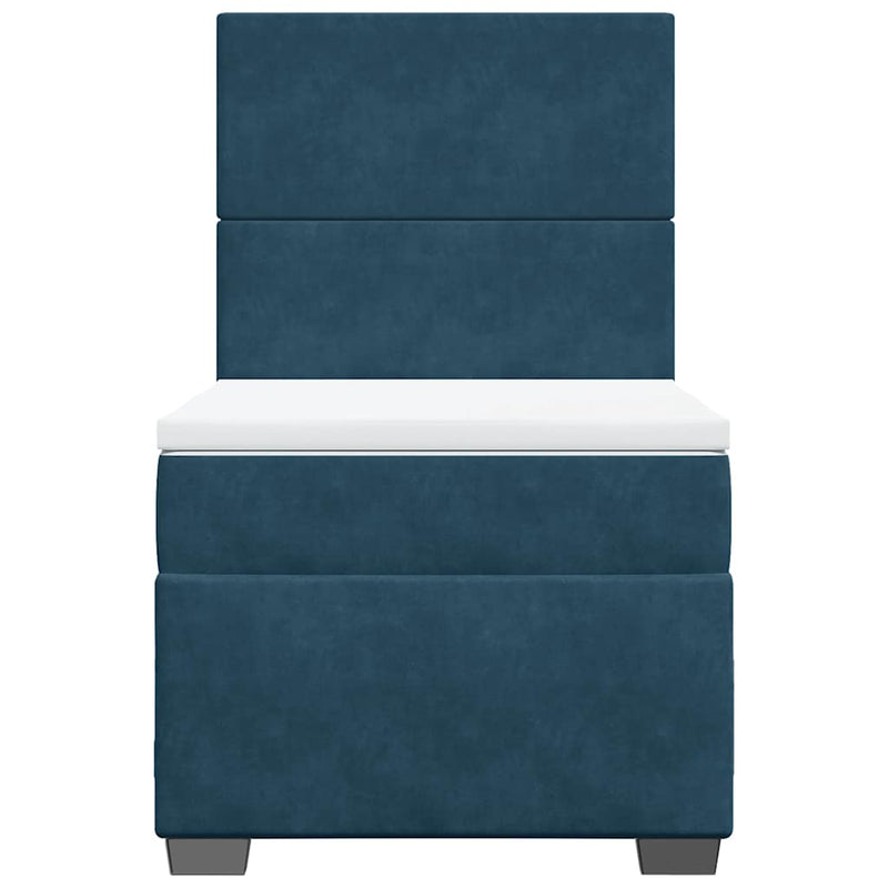 Pat box spring cu saltea, albastru, 90x190 cm, catifea
