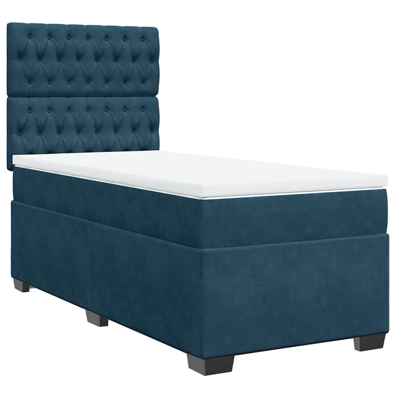 Pat box spring cu saltea, albastru, 90x190 cm, catifea