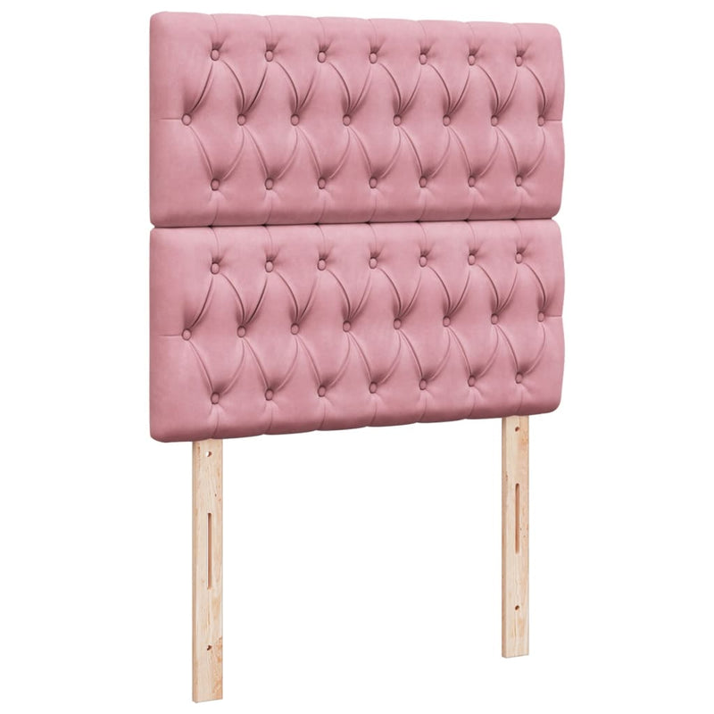 Pat box spring cu saltea, roz, 90x190 cm, catifea