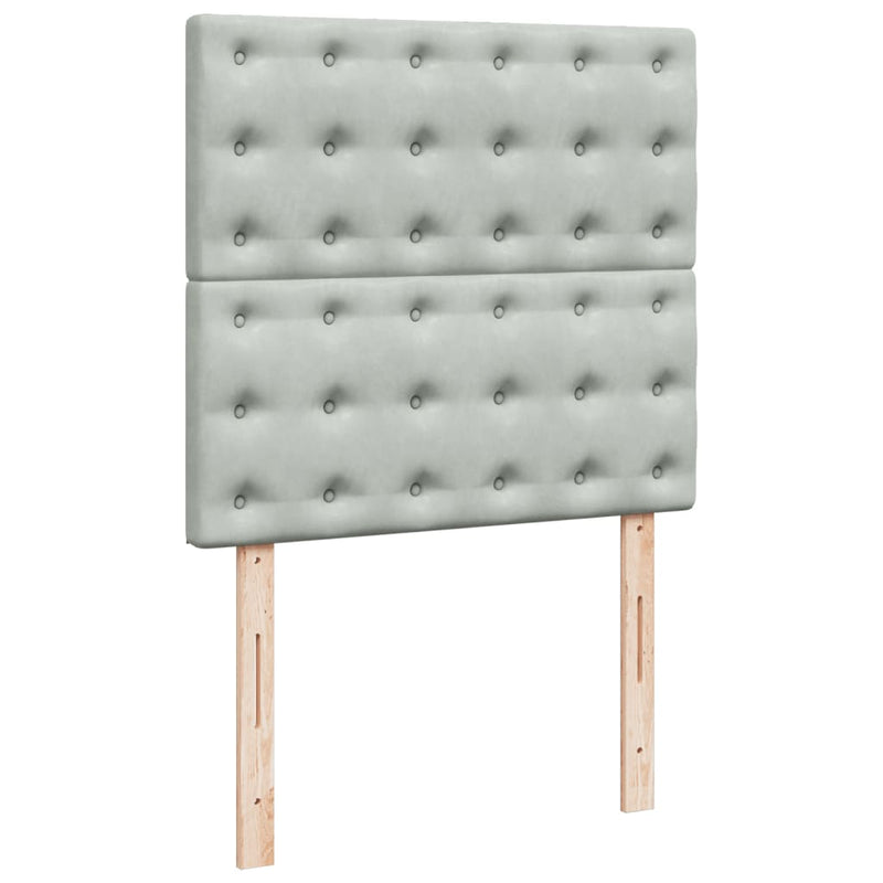 Pat box spring cu saltea, gri deschis, 90x190 cm, catifea