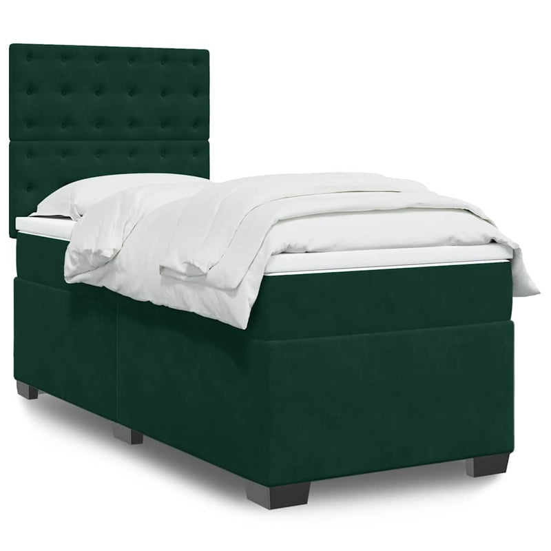 Pat box spring cu saltea, verde închis, 90x190 cm, catifea