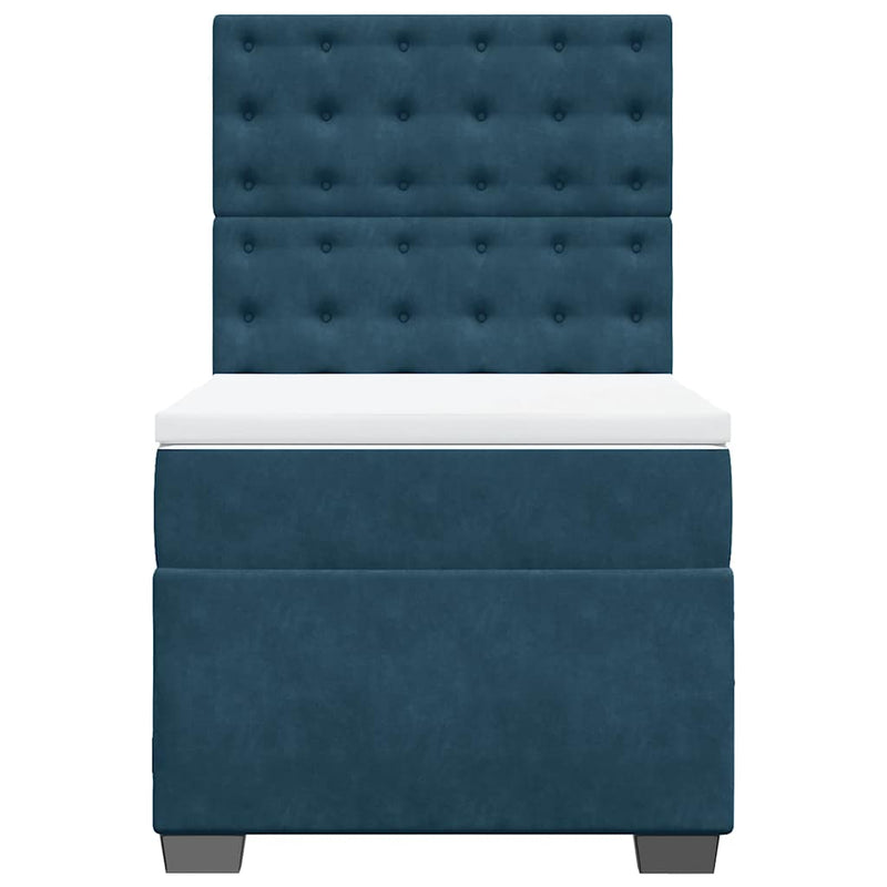 Pat box spring cu saltea, albastru, 90x190 cm, catifea