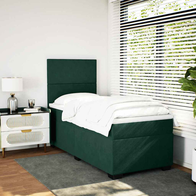Pat box spring cu saltea, verde închis, 90x200 cm, catifea