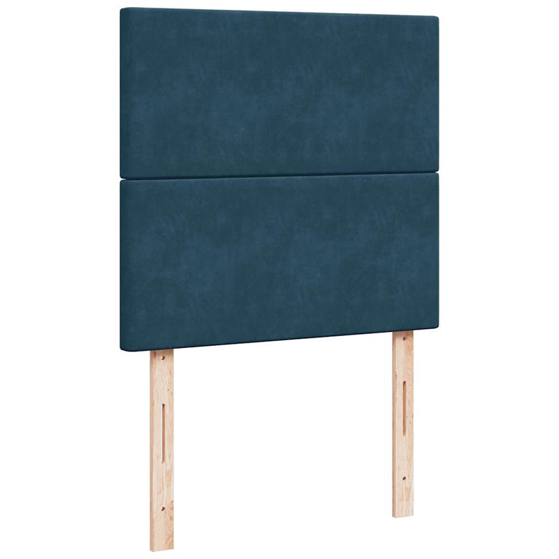 Pat box spring cu saltea, albastru, 90x200 cm, catifea