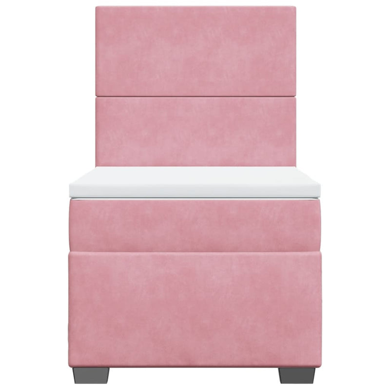 Pat box spring cu saltea, roz, 90x200 cm, catifea