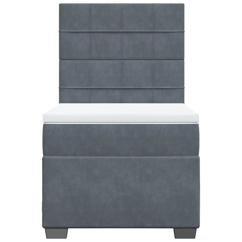 Pat box spring cu saltea, gri închis, 90x200 cm, catifea