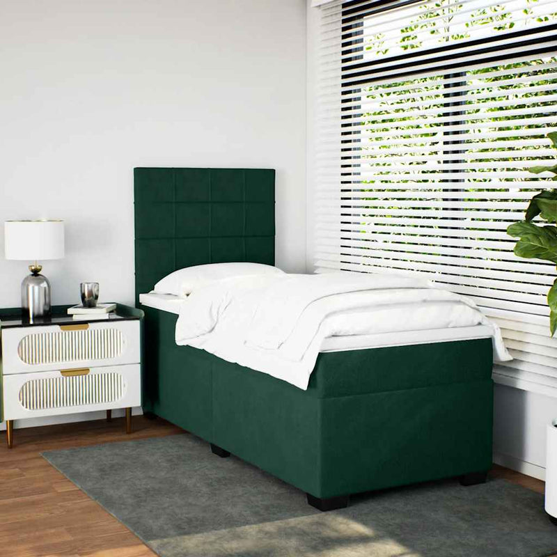 Pat box spring cu saltea, verde închis, 90x200 cm, catifea