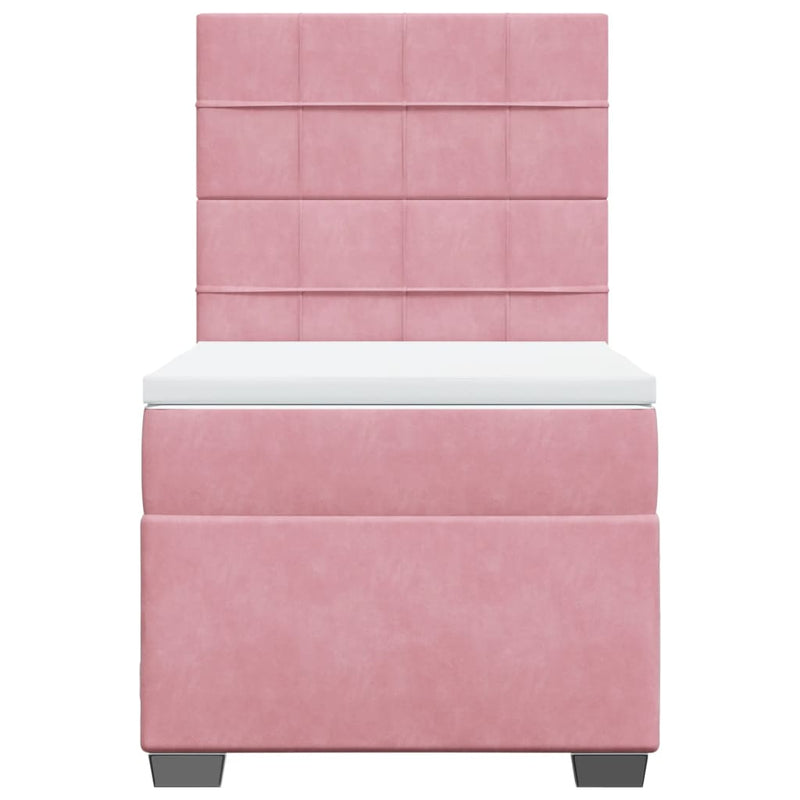 Pat box spring cu saltea, roz, 90x200 cm, catifea