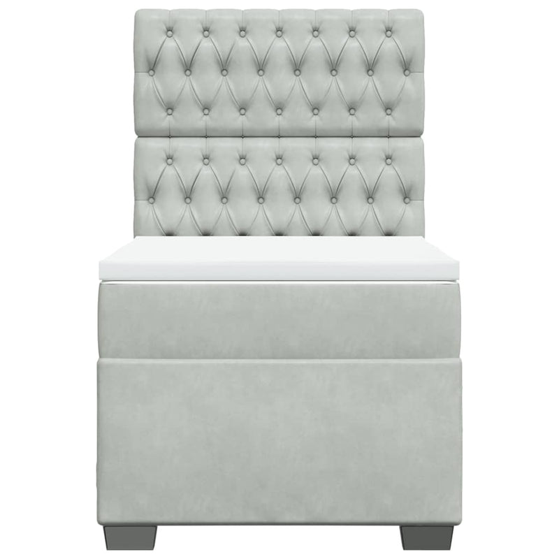 Pat box spring cu saltea, gri deschis, 90x200 cm, catifea
