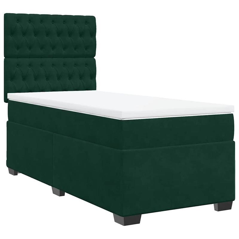 Pat box spring cu saltea, verde închis, 90x200 cm, catifea