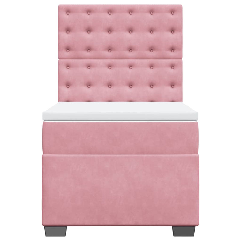 Pat box spring cu saltea, roz, 90x200 cm, catifea