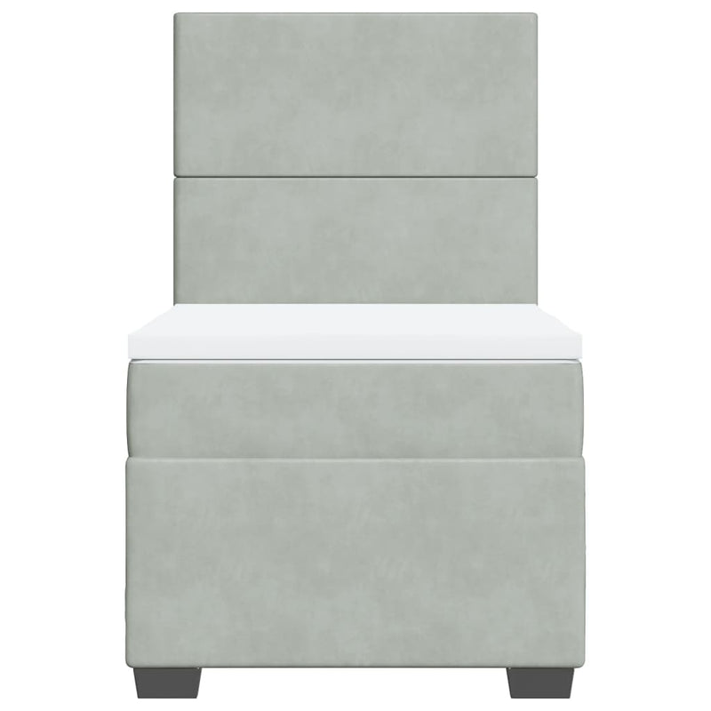 Pat box spring cu saltea, gri deschis, 100x200 cm, catifea