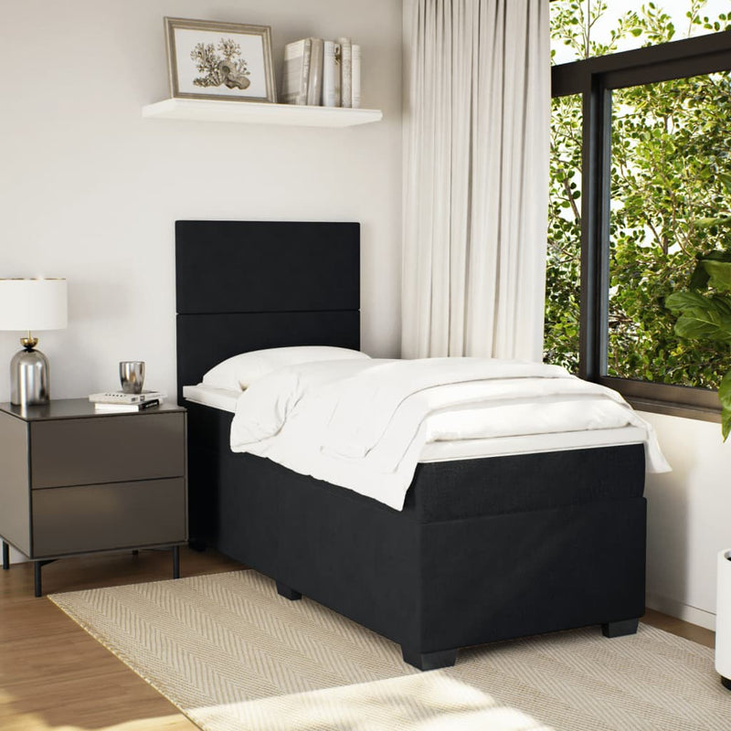 Pat box spring cu saltea, negru, 100x200 cm, catifea