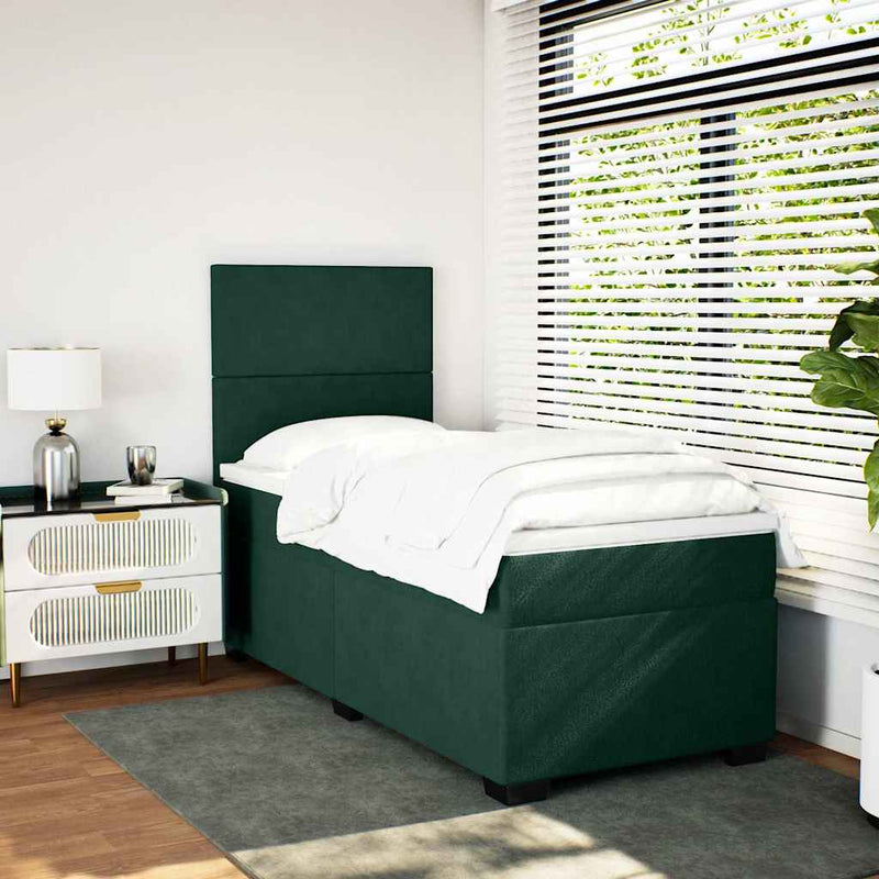 Pat box spring cu saltea, verde închis, 100x200 cm, catifea