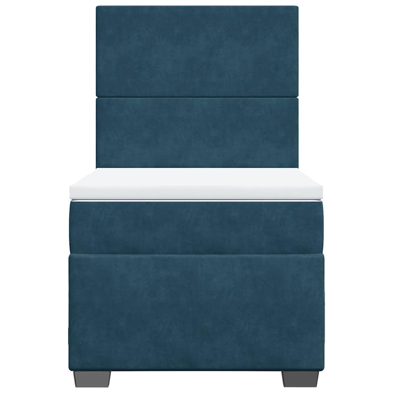 Pat box spring cu saltea, albastru, 100x200 cm, catifea