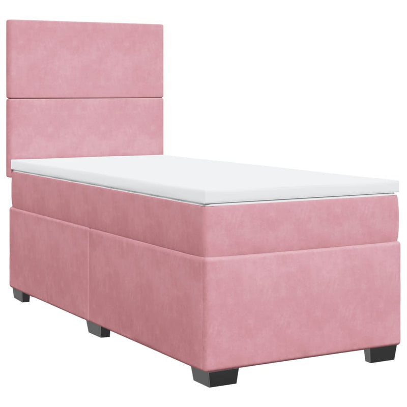 Pat box spring cu saltea, roz, 100x200 cm, catifea