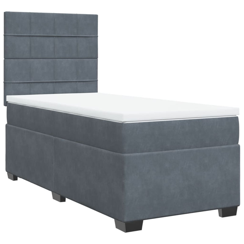 Pat box spring cu saltea, gri închis, 100x200 cm, catifea