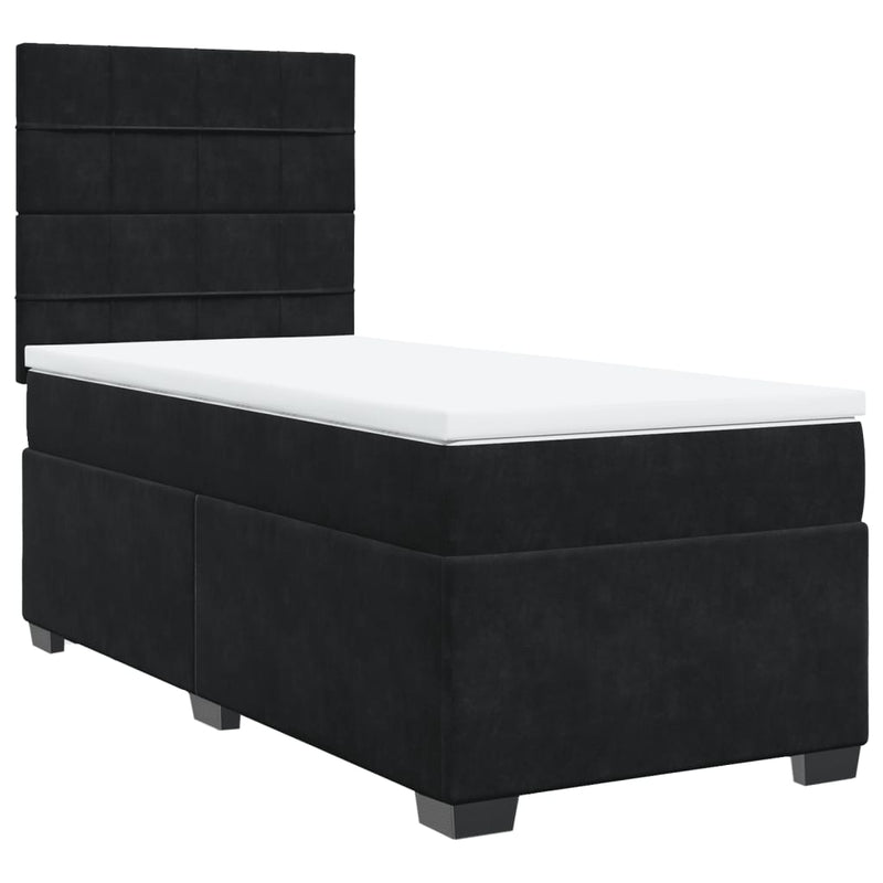 Pat box spring cu saltea, negru, 100x200 cm, catifea