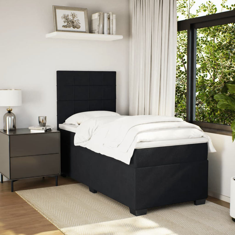 Pat box spring cu saltea, negru, 100x200 cm, catifea