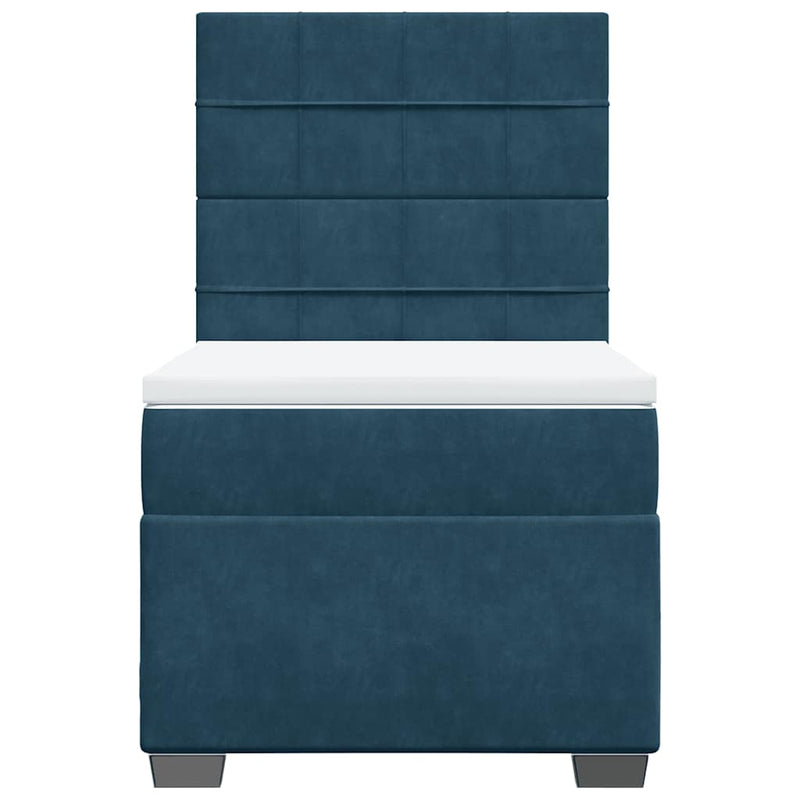 Pat box spring cu saltea, albastru, 100x200 cm, catifea