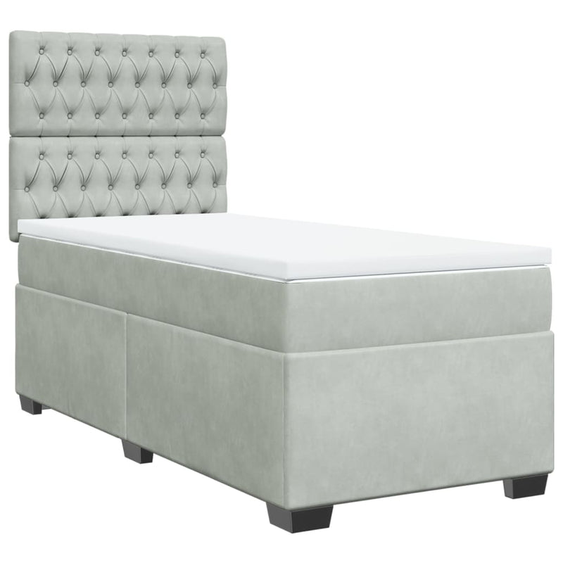 Pat box spring cu saltea, gri deschis, 100x200 cm, catifea