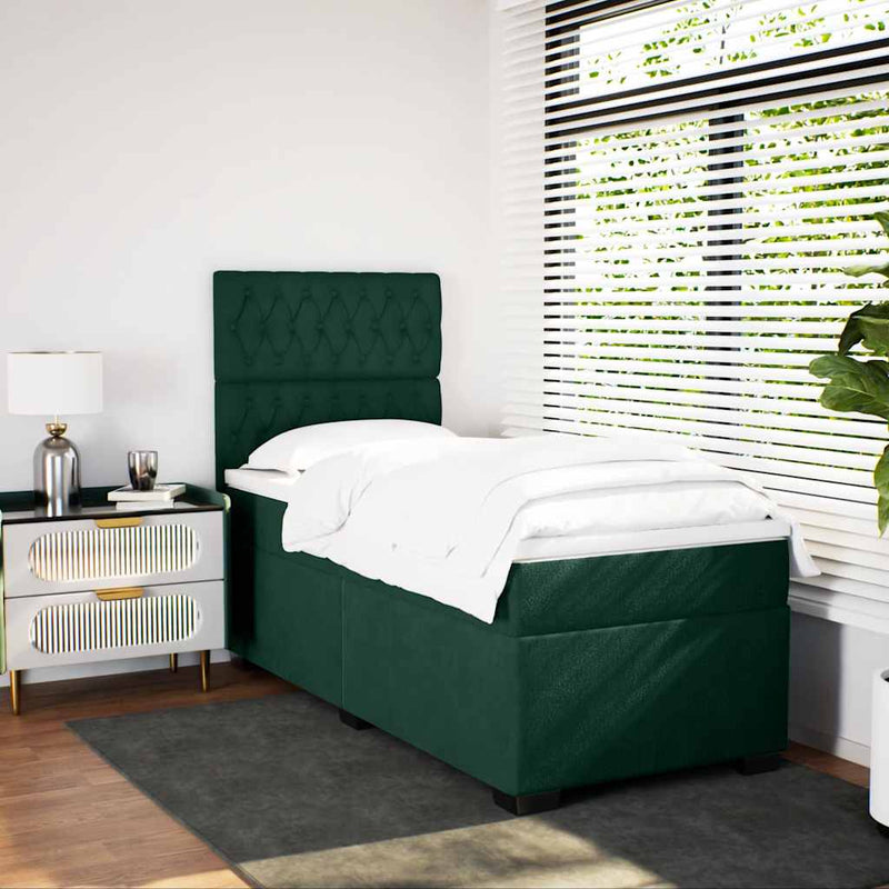 Pat box spring cu saltea, verde închis, 100x200 cm, catifea