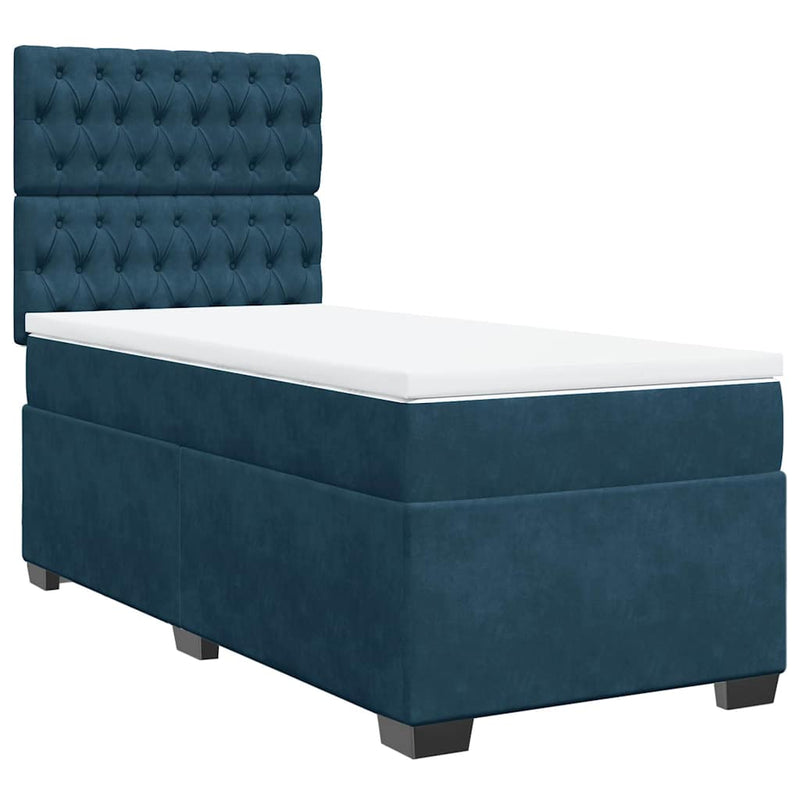Pat box spring cu saltea, albastru, 100x200 cm, catifea