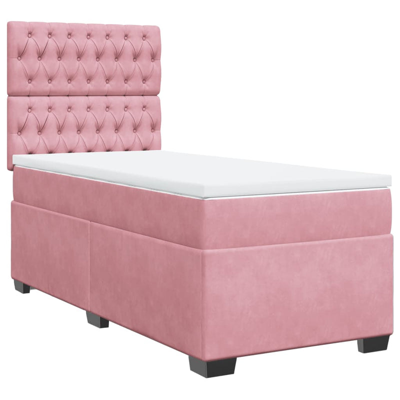 Pat box spring cu saltea, roz, 100x200 cm, catifea