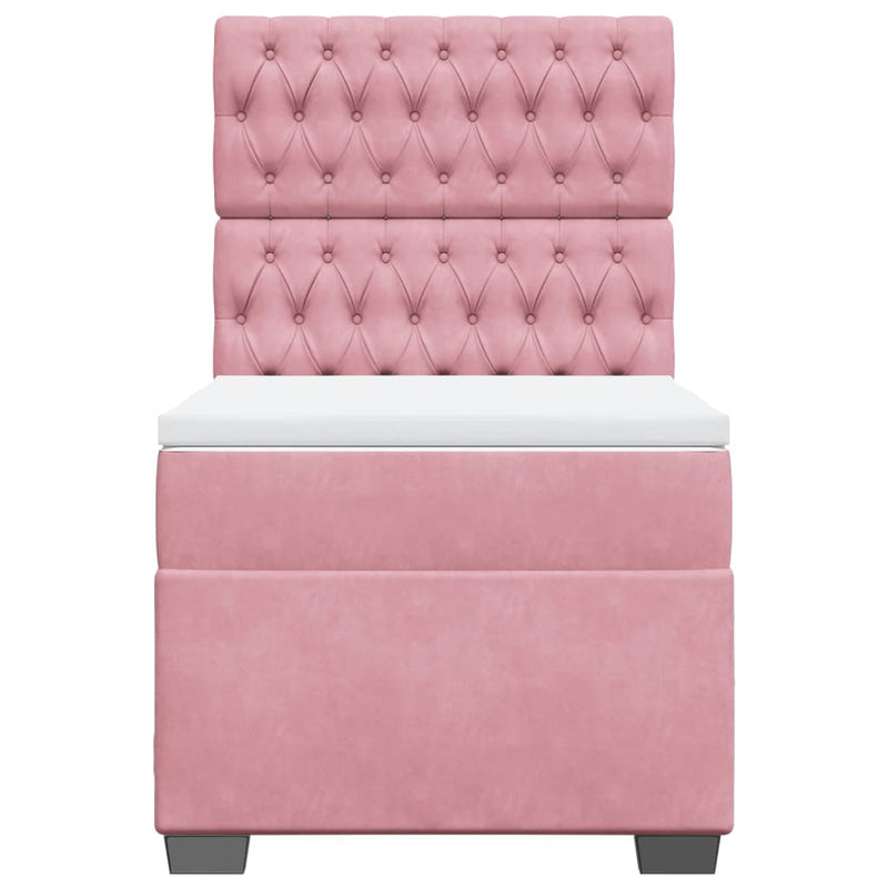 Pat box spring cu saltea, roz, 100x200 cm, catifea