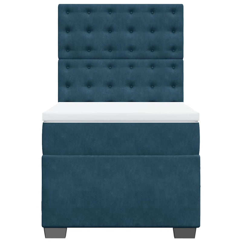 Pat box spring cu saltea, albastru, 100x200 cm, catifea