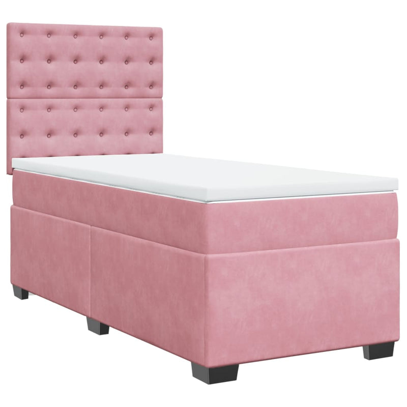 Pat box spring cu saltea, roz, 100x200 cm, catifea