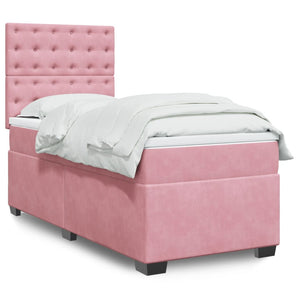 Pat box spring cu saltea, roz, 100x200 cm, catifea
