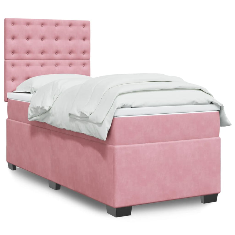 Pat box spring cu saltea, roz, 100x200 cm, catifea