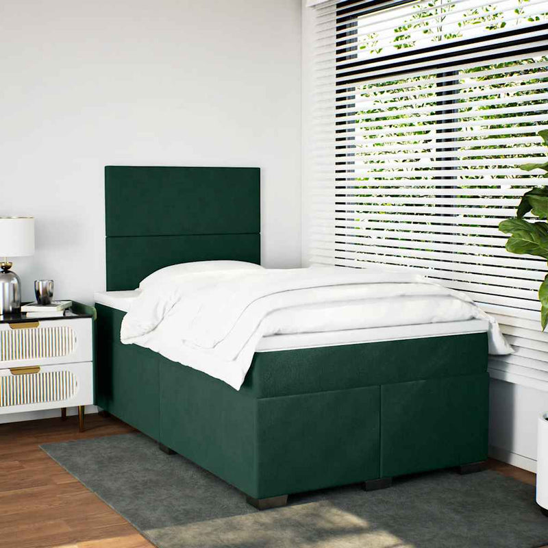 Pat box spring cu saltea, verde închis, 120x190 cm, catifea