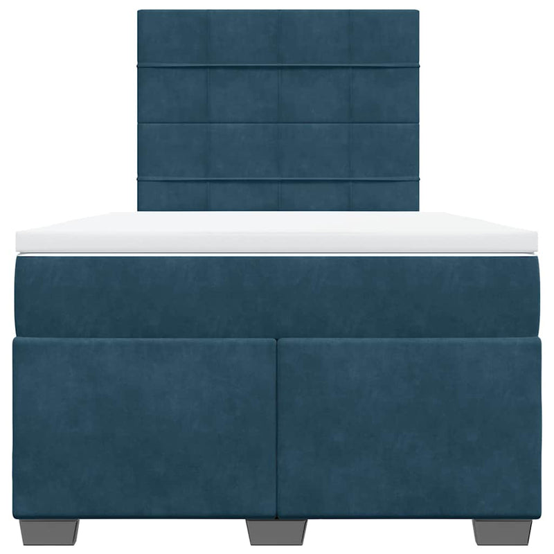 Pat box spring cu saltea, albastru, 120x190 cm, catifea