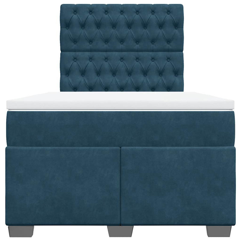 Pat box spring cu saltea, albastru, 120x190 cm, catifea