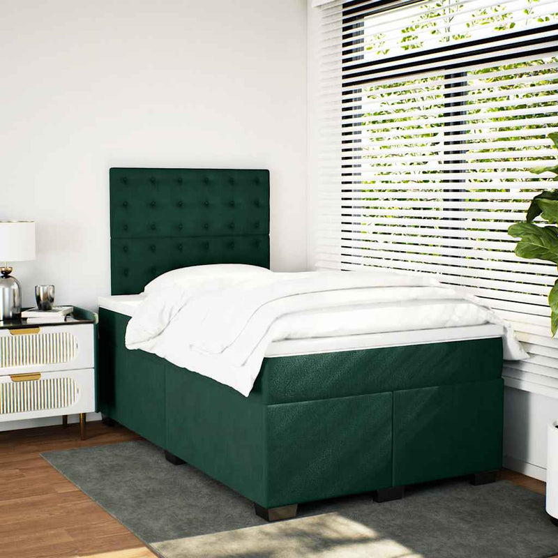 Pat box spring cu saltea, verde închis, 120x190 cm, catifea