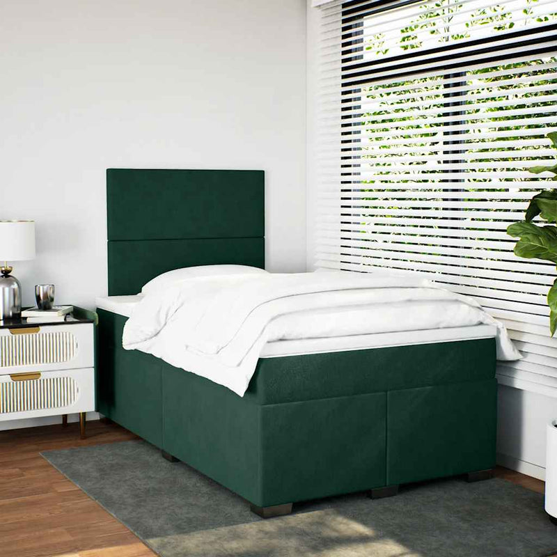Pat box spring cu saltea, verde închis, 120x200 cm, catifea