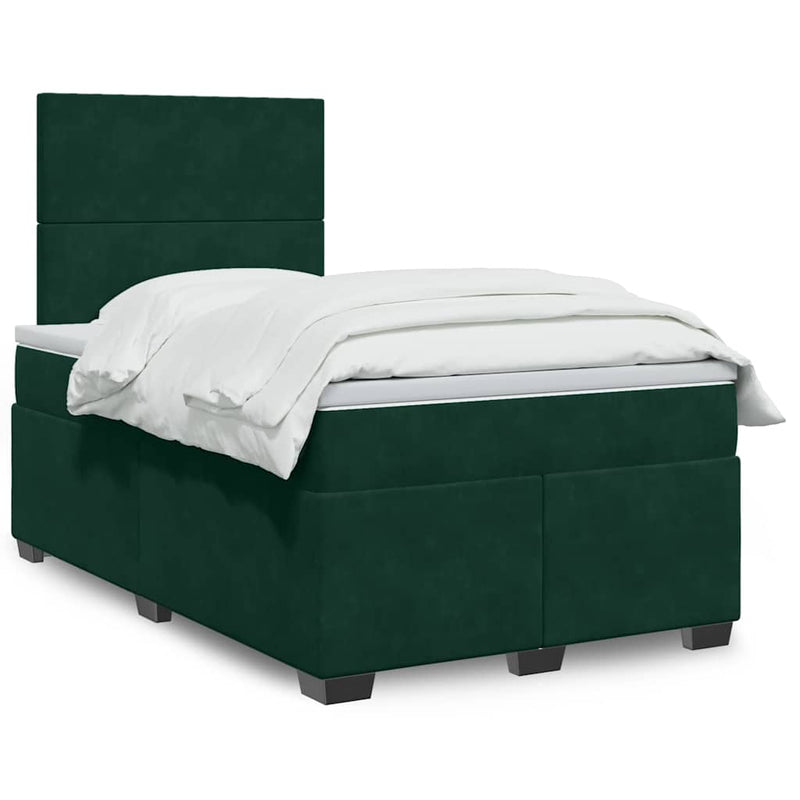 Pat box spring cu saltea, verde închis, 120x200 cm, catifea