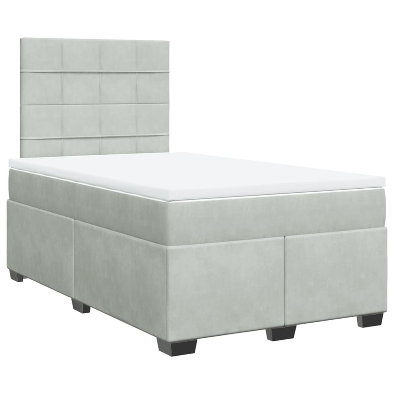 Pat continental cu saltea, gri deschis, 120x200 cm, catifea