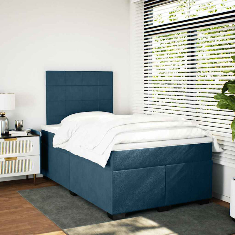 Pat box spring cu saltea, albastru, 120x200 cm, catifea