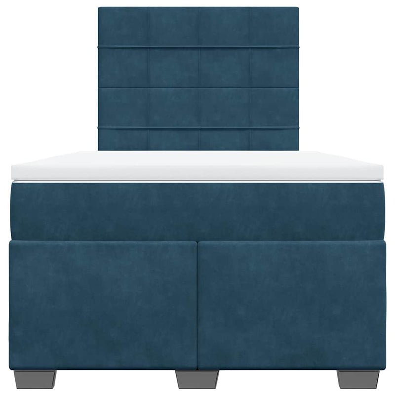 Pat box spring cu saltea, albastru, 120x200 cm, catifea