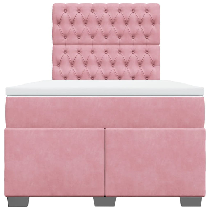 Pat box spring cu saltea, roz, 120x200 cm, catifea